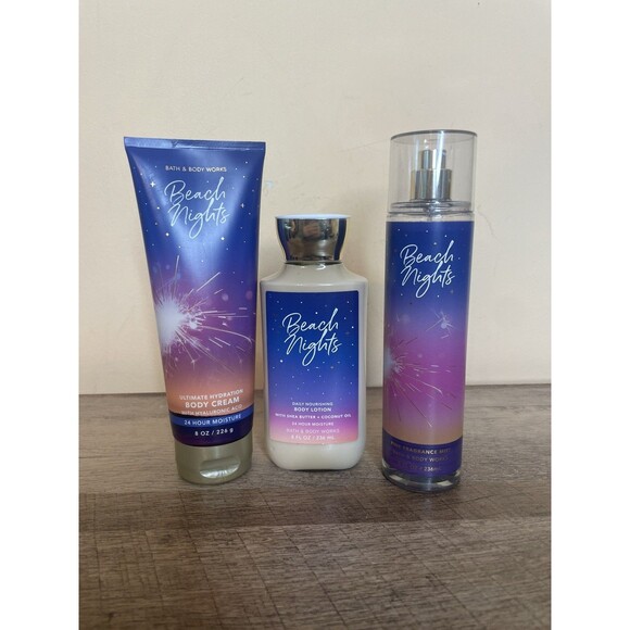 BATH & BODY WORKS BEACH NIGHTS BODY MIST SPRAY, BODY CREAM & Body Lotion Set - Picture 1 of 5